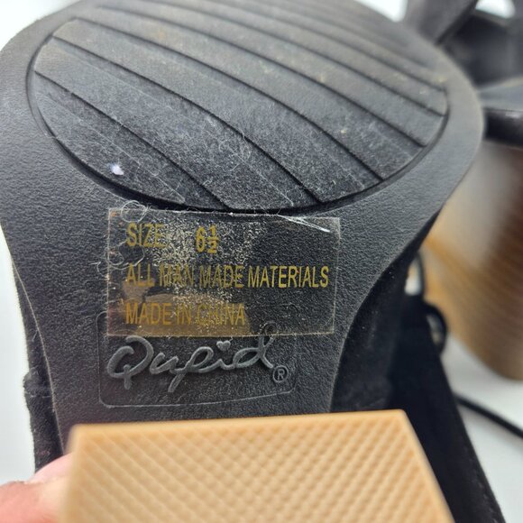 Qupid DC92 Black Suede Gladiator Heels | Women’s Size 6.5 Peep Toe Bootie Sandal - Picture 10 of 10